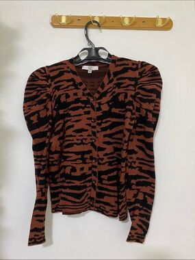 Women's Button-Down Cardigan in Brown and Black Animal Print